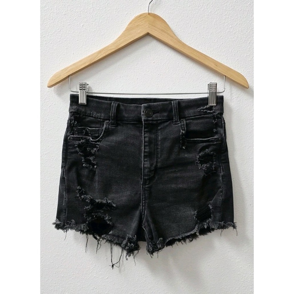 American Eagle Curvy Hi-Rise Shortie Distressed Shorts Women's Size 2 Stretchy